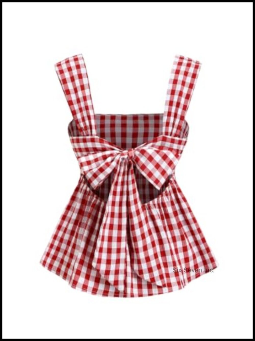 Gingham Bowknot Square Neck Sleeveless Peplum Tank Top